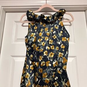 Ann Taylor Floral Shirt with Ruffle Neck